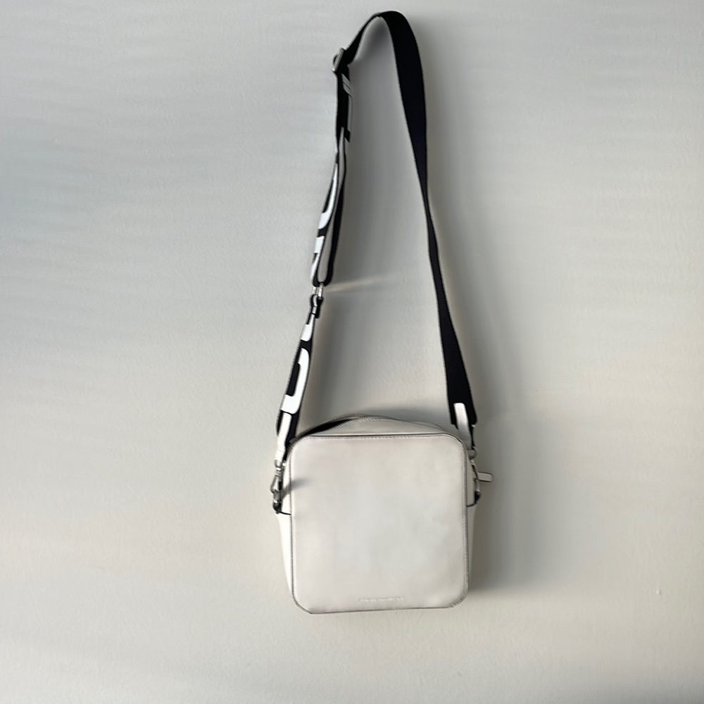 White Crossbody, leather bag with black and white stripe
